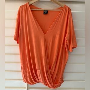 Bobeau Tangerine V-Neck Drape Blouse